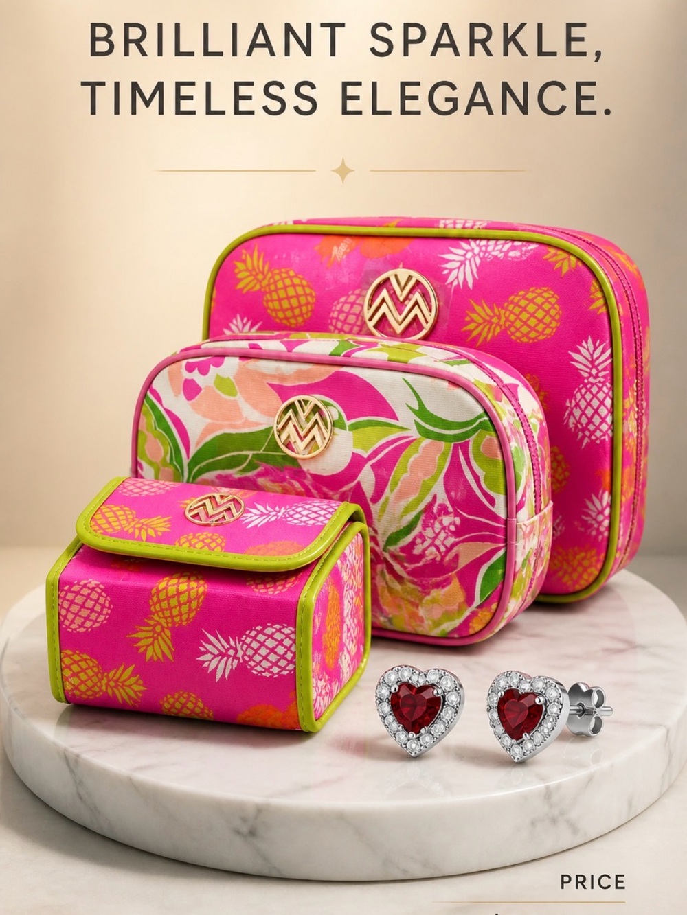 Travel Hot Pink 3 pcs set Jewelry Pouch Set & moissanite earrings NWT